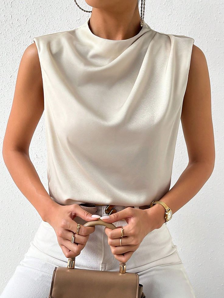 Solid Sleeveless Satin Blouse